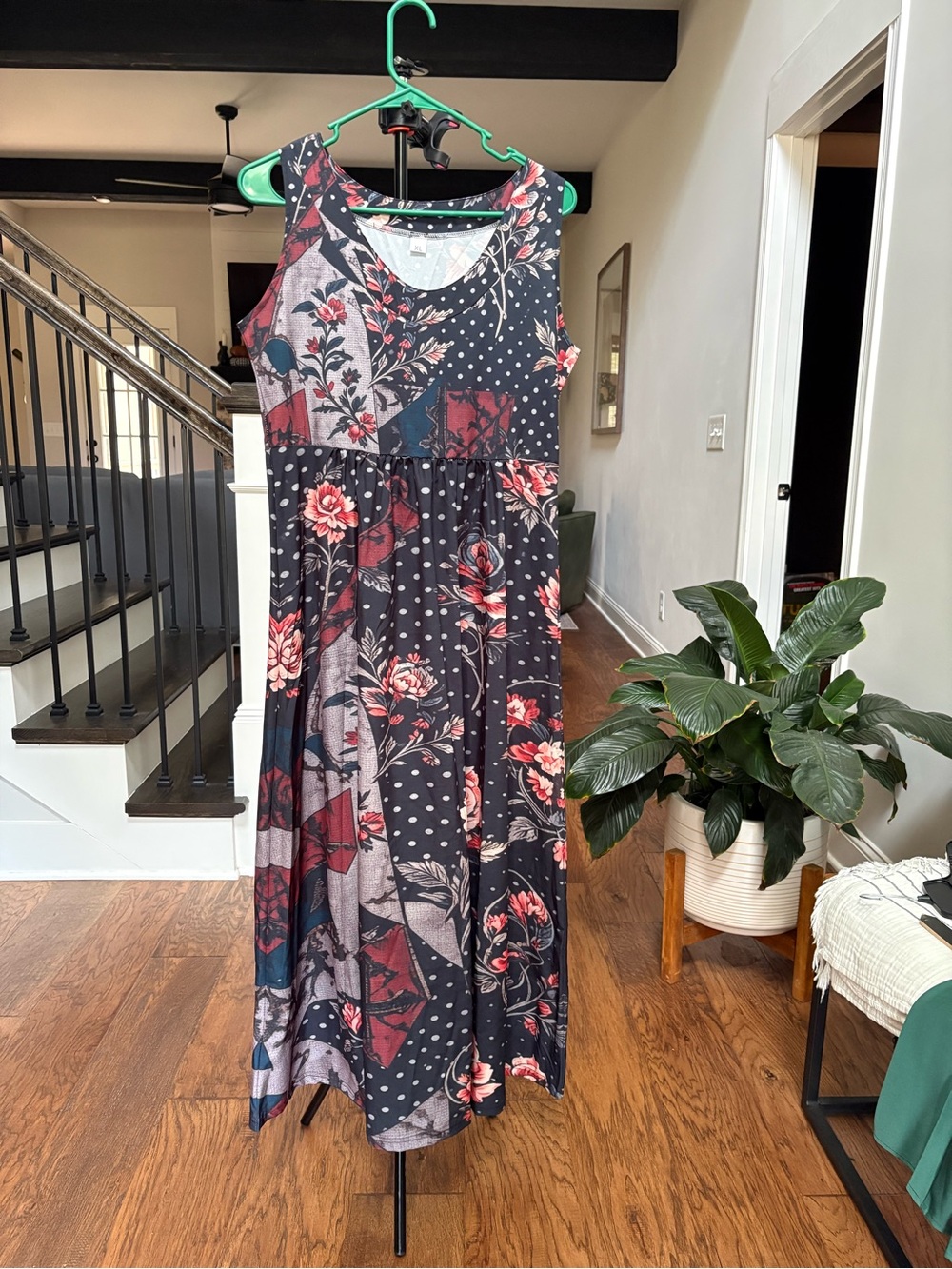 Floral Patchwork Maxi Dress in Black and Burgundy